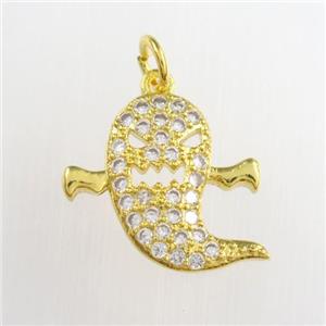 copper dolphin pendants paved zircon, gold plated, approx 13-15mm