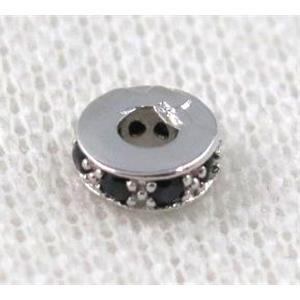 copper rondelle beads paved zircon, platinum plated, approx 7mm dia