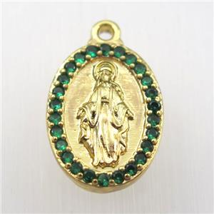 copper Jesus pendant paved zircon, gold plated, approx 13-18mm