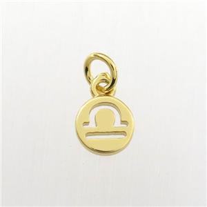 copper circle pendant, zodiac libra, gold plated, approx 7mm dia