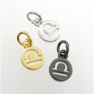 copper circle pendant, zodiac libra, mix color, approx 7mm dia