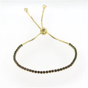 copper bracelet pave black zircon, adjustable, gold plated, approx 2mm, 24cm length