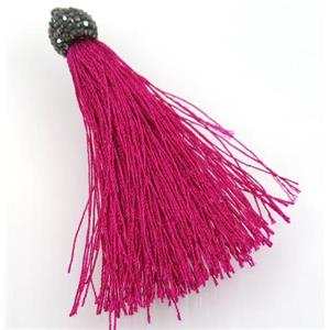 nylon tassel pave rhinestone, approx 12mm, 80mm length