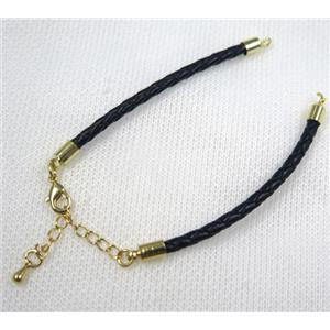 black PU leather bracelet chain, approx 3mm