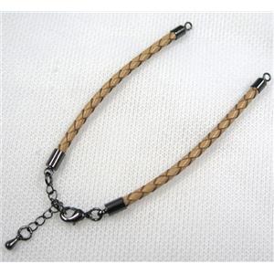 PU leather bracelet with resized chain, approx 3mm