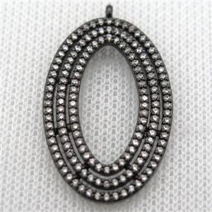 copper oval pendant paved zircon, black plated, approx 20-34mm