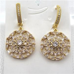 copper circle Hoop Earrings pave zircon, gold plated, approx 20mm dia