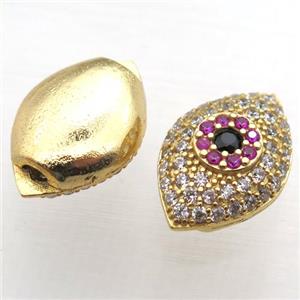 copper eye beads paved zircon, gold plated, approx 14-20mm