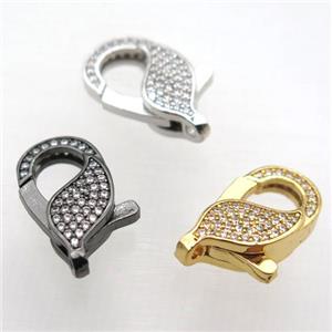 copper Lobster Clasp pave zircon, mix color, approx 10-20mm