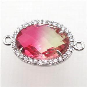 Crystal Glass connector with zircon, copper, platinum plated, approx 16-22mm