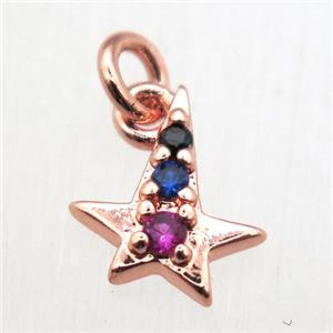copper star pendant pave zircon, rose gold, approx 8-10mm