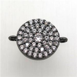 copper circle connector pave zircon, black plated, approx 15mm dia