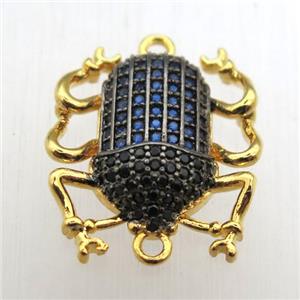 copper beetle connector pave zircon, gold plated, approx 18-20mm