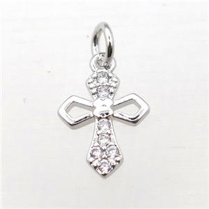 copper Cross pendant pave zircon, platinum plated, approx 10x12mm
