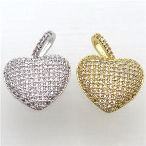 copper Heart pendant pave zircon, mixed color, approx 18mm