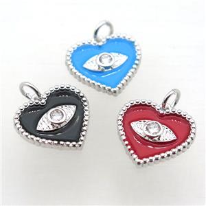 copper heart connector pave zircon, mix Enameling, platinum plated, approx 16mm