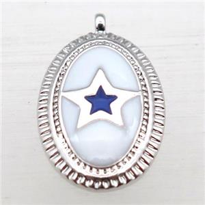 copper oval pendant with star enameling, platinum plated, approx 12-16mm
