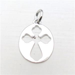 copper oval pendant, platinum plated, approx 12-15mm