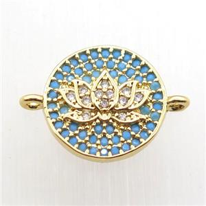 copper lotus connector paved zircon, gold plated, approx 13mm dia