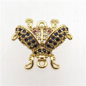copper honeybee connector paved zircon, gold plated, approx 18-18mm