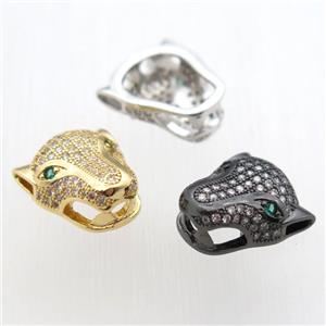 copper leopardhead beads paved zircon, mix color, approx 14-15mm