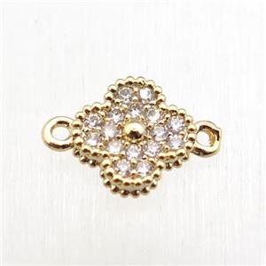 copper clover conncetor paved zircon, gold plated, approx 8mm dia