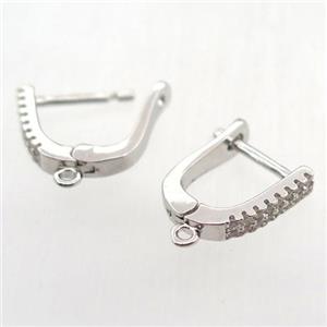 copper Latchback Earrings pave zircon with loop, platinum plated, approx 12-15mm