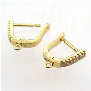 ccopper Latchback Earrings pave zircon with loop, gold plated, approx 12-15mm