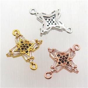 copper cross connector paved zircon, mix color, approx 16-16mm