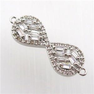 copper infinity connector paved zircon, platinum plated, approx 9-23mm