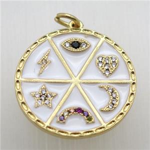 copper circle pendant paved zircon, gold plated, approx 22mm dia