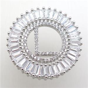 copper letter-L pendant paved zircon, platinum plated, approx 28mm dia