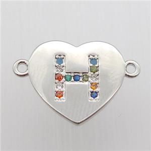 copper letter connector, heart, platinum plated, approx 15-16mm