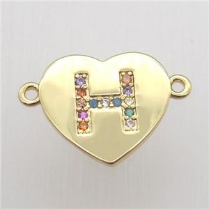copper letter connector, heart, gold plated, approx 15-16mm