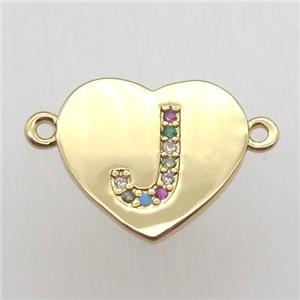 copper letter connector, heart, gold plated, approx 15-16mm