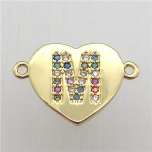 copper letter connector, heart, gold plated, approx 15-16mm