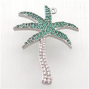 copper coconut tree pendant paved zircon, platinum plated, approx 30-38mm