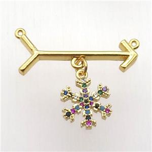 copper arrow pendant, snowflake, gold plated, approx 12mm, 10-28mm