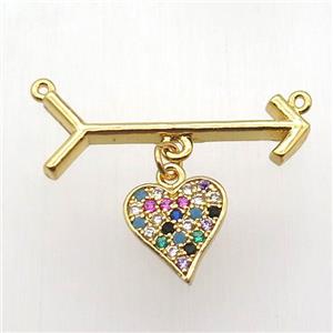 copper arrow pendant, heart, gold plated, approx 10mm, 10-28mm