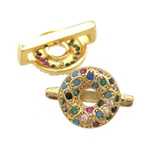 copper beads paved zircon, gold plated, approx 9mm, 2x10mm hole