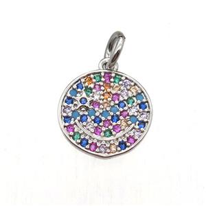copper circle pendant paved zircon, platinum plated, approx 11mm dia