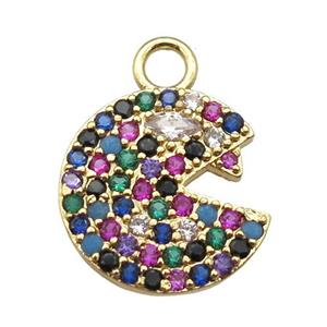 copper Emoji pendant paved zircon, gold plated, approx 15mm dia