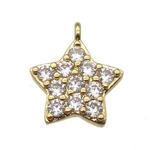 copper star pendant paved zircon, gold plated, approx 12mm dia