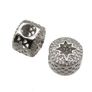 European Style copper beads paved zircon, platinum plated, approx 10-12mm, 5mm hole