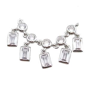 copper pendant paved zircon with 2loops, platinum plated, approx 35mm length