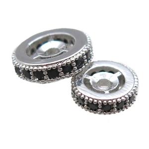 copper spacer beads paved zircon, heishi, platinum plated, approx 8mm dia