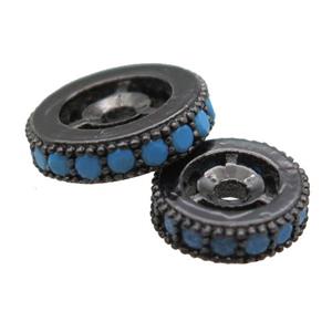 copper spacer beads paved zircon, heishi, black plated, approx 10mm dia