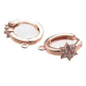 copper Hoop Earrings paved zircon, rose gold, approx 14mm dia
