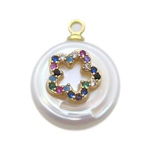 natural pearl pendant paved zircon, approx 14mm dia