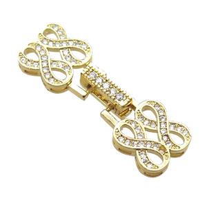 copper connector clasp paved zircon, infinity, gold plated, approx 11-31mm